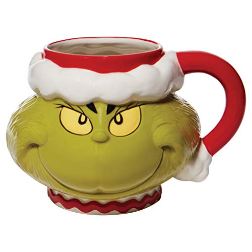 Department 56 Dr. Seuss Grinch Santa Face Sculpted Coffee Mug, 32 Ounce, Multicolor 32 Ounces