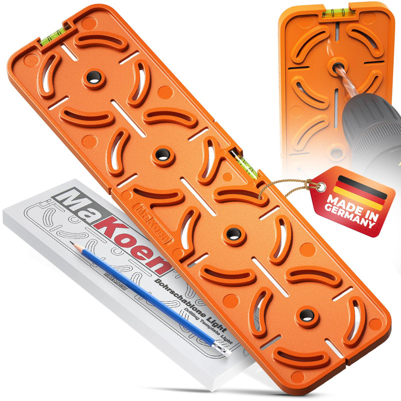 Drilling template for socket switch box flush-mounted box cavity box cavity box 71 mm distance electrician spirit level for electrical installation in shell construction and drywall MaKoen drilling template light Ø8mm - Orange