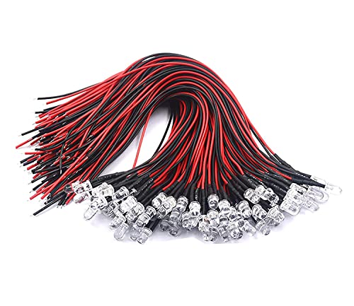 HUAZIZ Pack of 50 Pre-Wired LED, 12V Warm White, 5mm Diode Light with 20cm Cable