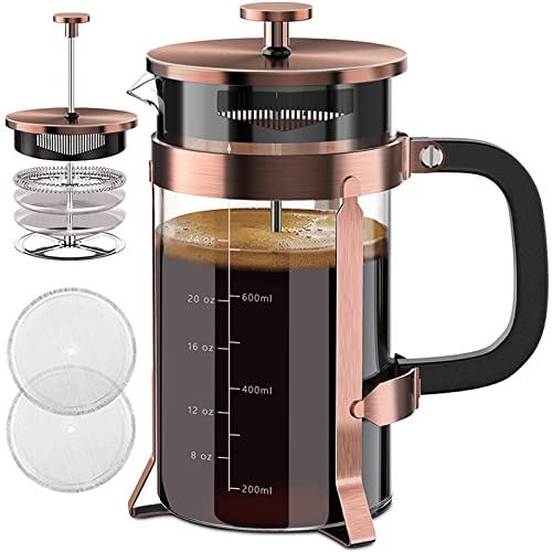 QUQIYSO French Press 34oz, Stainless Steel and Thickened Glass Coffee Maker Copper