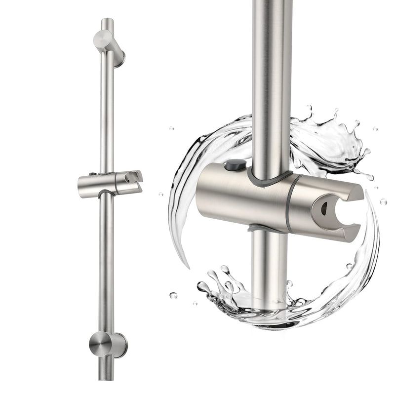24 Inch Shower Slide Bar, Adjustable Shower Bar For Handheld Shower Wall Mount, Brushed Nickel Stainless Shower Head Slide Bar