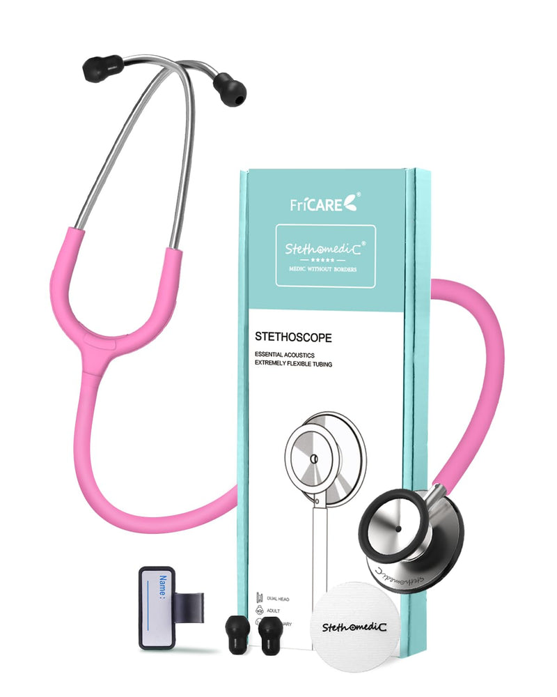 [Australia - AusPower] - FriCARE Pink Stethoscope - Stethoscopes for Nurses Medical Nursing Students - Fashion Accessories in Nurse Supplies for Work, StethoMedic Essentials, Match with Uniform, Dual-sided Chestpiece, 31 inch Peach Pink 