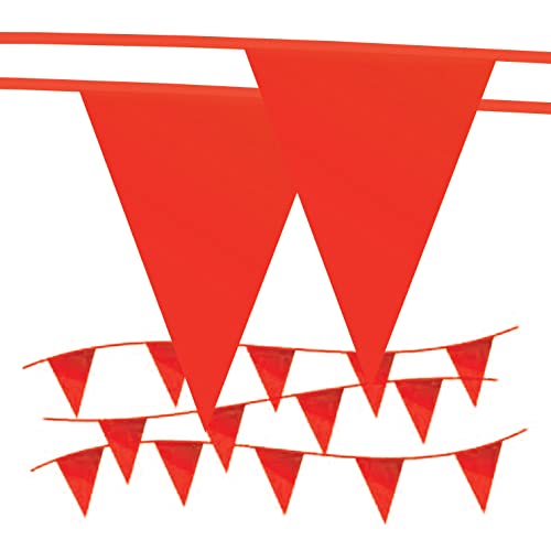 [Australia - AusPower] - Pennant Banner Flags - OSHA 500lb Rated Safety Rooftop Flagging Barrier Traffic Party & Events - 105ft Strand Fade Resistant (Red, 12"x18"x105ft) … Red 
