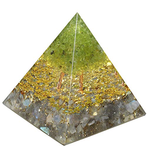 mookaitedecor Peridot Tree of Life Crystal Stone Pyramid Ornament Gray