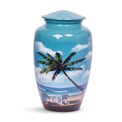 HLC URNS – Beach Blue Cremation Urn for Human Ashes - Adult Funeral Urn Handcrafted - Affordable Urn for Ashes (Adult (200 lbs) – 10.5 x 6 “, Cremation Urn)