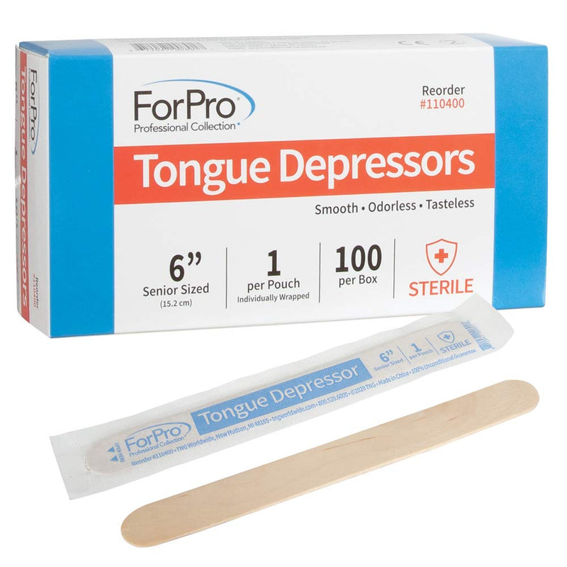 [Australia - AusPower] - ForPro Professional Collection Senior Tongue Depressors, Large Wax Applicator Sticks, 6" Senior Sized, Sterile, Individually-Wrapped, 100-Count" X-Large (Pack of 1) 