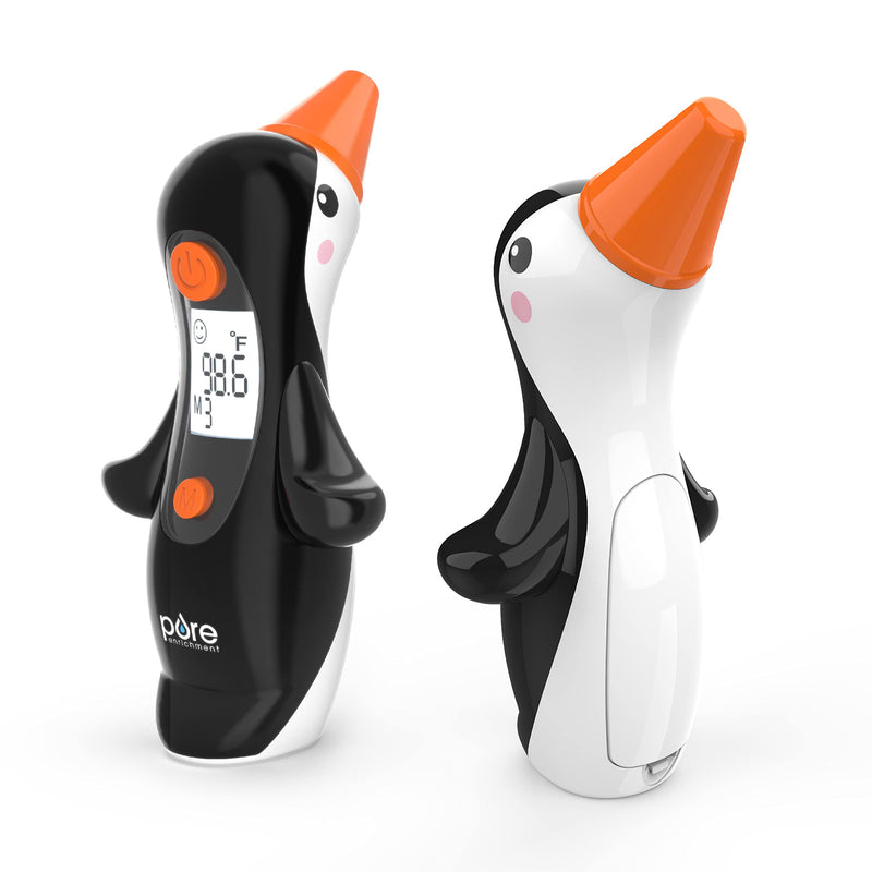 [Australia - AusPower] - Pure Enrichment® PureBaby® Penguin Ear Thermometer - InstaRead™ Technology, LCD Backlit Display, 10 Memory Settings, Dual Scale Readings, Fever Alert, & Cover - Ideal for All Ages, Babies and Children 