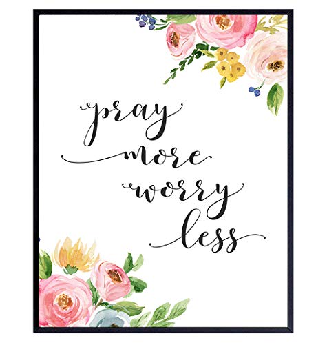 Pray More Worry Less Devotional Wall Decor - Christian Religious Gifts for Women - Inspirational Church Decorations - God Wall Decor - Bible Verse Art - Prayer Picture - Scripture Art