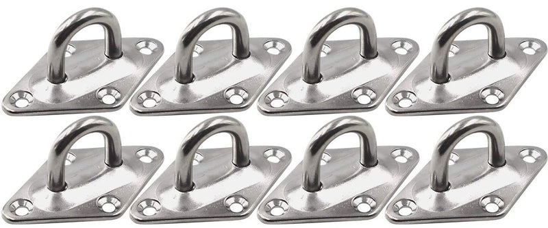 Heavy Duty Hammock Kits & Ceiling Hook Diamond Pad Eye Plates, 304 Stainless Steel & Black Zinc Galvanized Steel Corrosion Resistant, 2, 4 & 8 Packs 8-Pack-Silver-M6