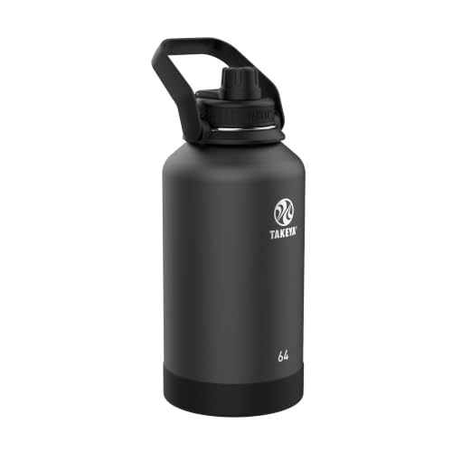 Takeya Actives 64 oz Vacuum Insulated Stainless Steel Water Bottle with Spout Lid, Premium Quality, Onyx 64 Ounces