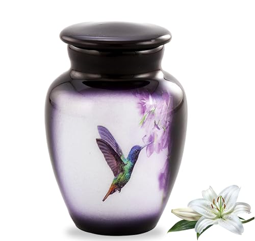 Hummingbird Mini Keepsake Urn for Human Ashes – Small Purple Cremation Urns – Token Ash Holders for Men & Women – Velvet Box Included – Memorial Sympathy Gift Small Keepsake