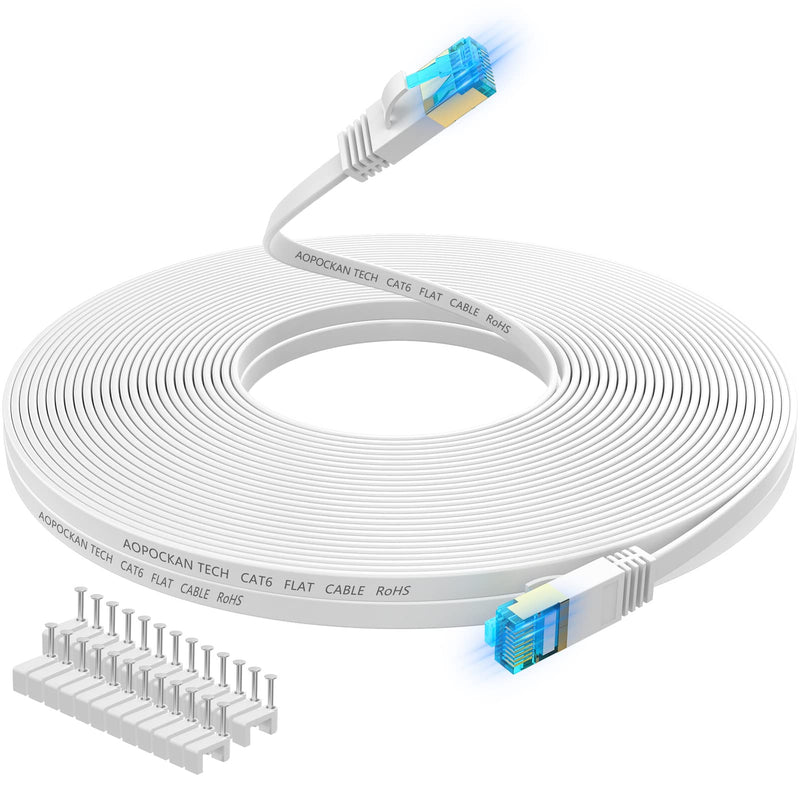 AOPOCKAN TECH Cat 6 Ethernet Cable 125 ft High Speed RJ45 Internet Cable for Outdoor & Indoor Support cat6 Network Solid Slim Flat White Computer LAN for PC 125ft