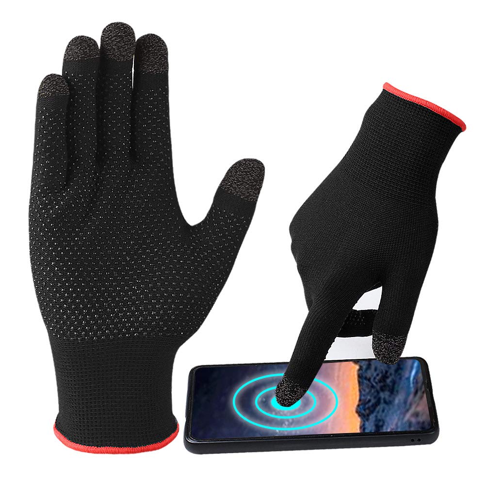 [Australia - AusPower] - Game Gloves, Anti-Sweat Breathable, Touch Finger Gaming Glove for Highly Sensitive Nano-Silver Fiber Material, Dot Silica Gel Palm Non-Slip Design, Support Almost All Mobile Gaming 