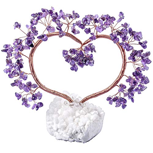 Rockcloud Handmade Amethyst Love Heart Shape Crystal Money Tree Purple