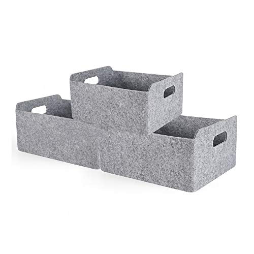 Welaxy Storage Baskets Collapsible Felt Storage bin Foldable Shelf Drawers Organizers Bins organizie Box with Handles for Kids Toys pet Toy Books Clothes Makeup Junk organise (Gray x 3) Gray x 3