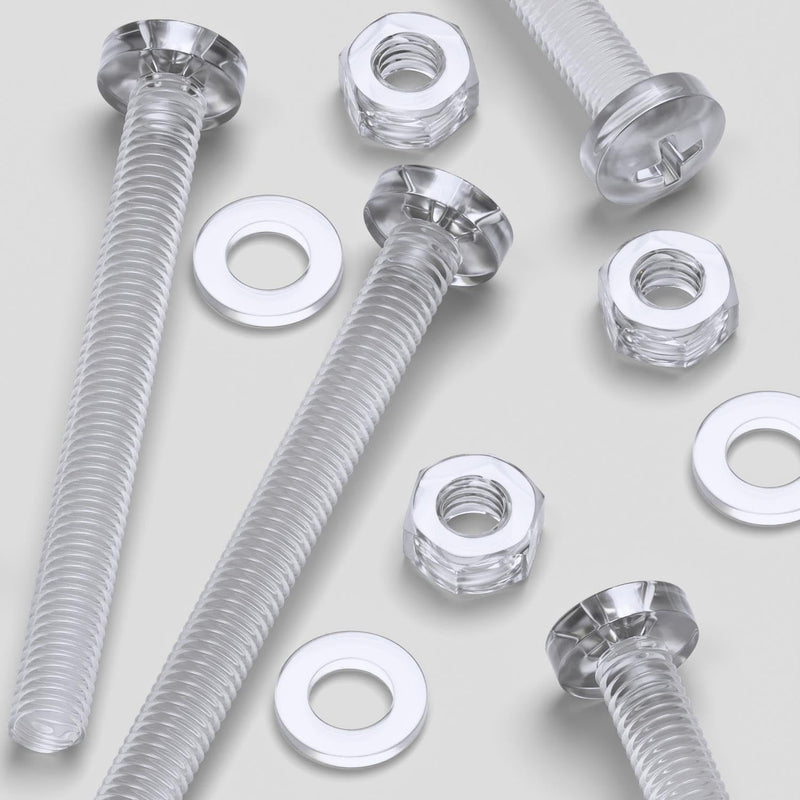 [Australia - AusPower] - Pack of 60 Transparent Clear Plastic Acrylic M6 x 60mm Nuts & Bolts, Washers -Acrylic Plastic Screws, (15/64 x 2 23/64 in) 