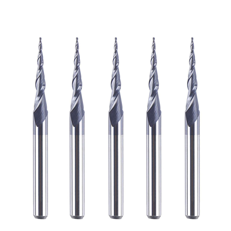 SpeTool Set of 5 End Mills R0.25, 3.175 mm (1/8 Inch) Shank, 2 Flutes, Ball End Mill, Conical Tip Milling Cutter for Routers, CNC Solid Carbide Cutter with TiAlN Coating for 2D 3D Engraving