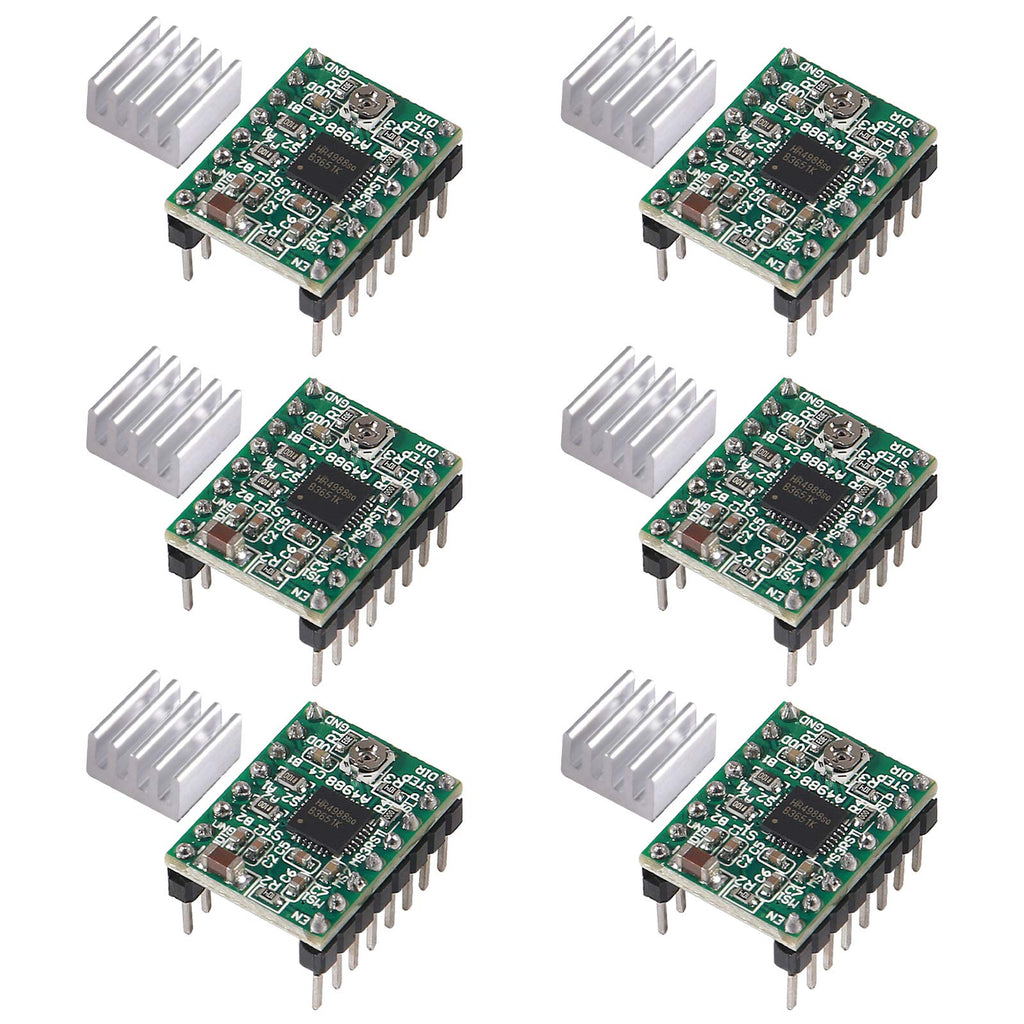 6PCS A4988 Stepstick Stepper Motor Driver Module with Heat Sink for 3D Printer Controller Ramps 1.4,Green (6PCS A4988) 6PCS A4988 Green