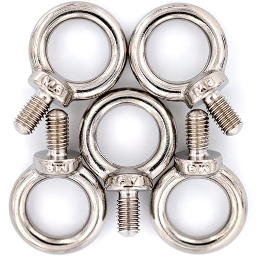 FY stainless steel machinery shoulder lifting eye bolts, M8 silver, set of 5