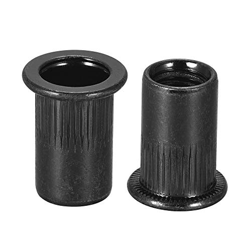 uxcell M8 carbon steel knurled flat head rivet nuts, zinc-plated threaded inserts, black, 100 pieces