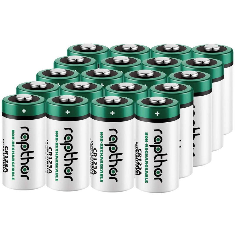 [Australia - AusPower] - rapthor CR123A 3V Lithium Battery 1650mAh 20 Pack High Power CR123 123A 123 CR17345 Photo Batteries PTC Protected for Cameras Flashlight Alarm Smart Sensors (Non-Rechargeable, Not for Arlo) 