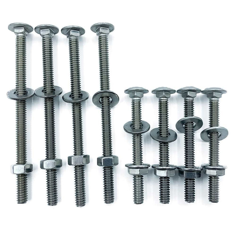 [Australia - AusPower] - (8pcs) Stainless Universal Headboard or Footboard Hardware Nuts and Bolts 4 hes and 2-12 h Long, Carriage Bolts Handles Replacement Kit Silver 14 h-20x4 h and 14 h-20x2-12 h 8(4 long and 4 short) 