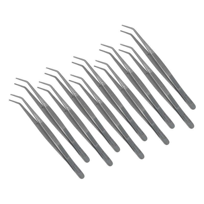 [Australia - AusPower] - Cynamed Premium Dental College Tweezer Tools-Stainless Steel with Curved Serrated Tip Multipurpose Forceps for Oral Care Denture Teeth Cleaning (10 Pack) 10 