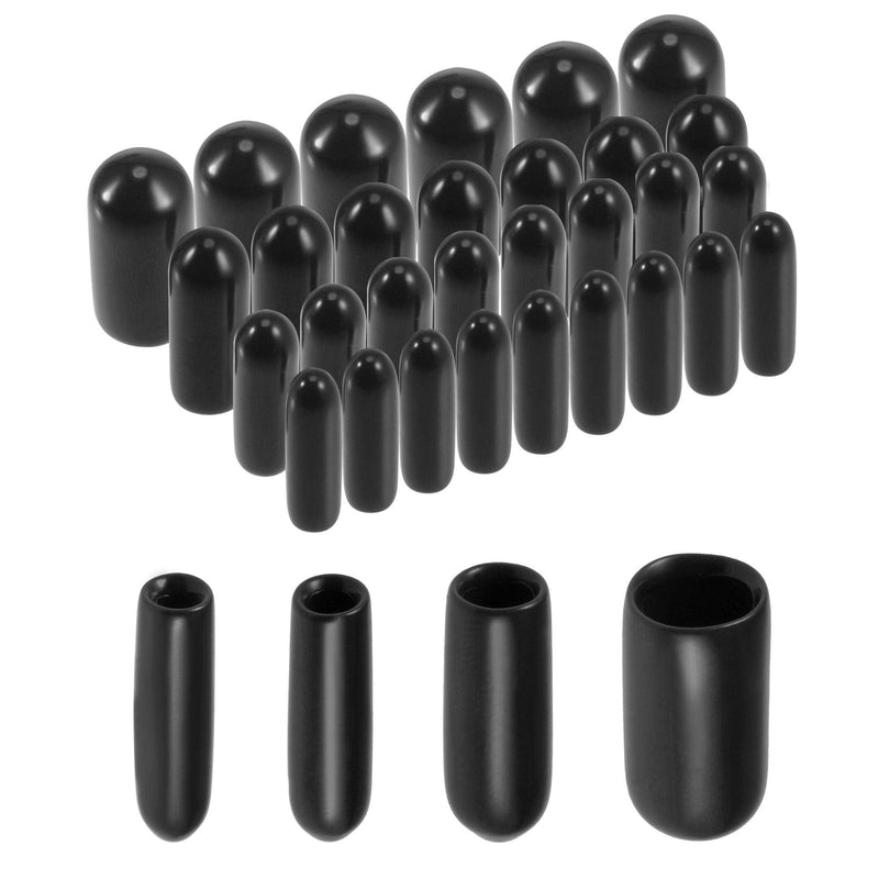 [Australia - AusPower] - uxcell 100pcs Round Rubber End Caps 3/32" 1/8" 5/32" 1/4" Black Vinyl Cover Screw Thread Protectors Assortment Kit 3/32" 1/8" 5/32" 1/4" 100 