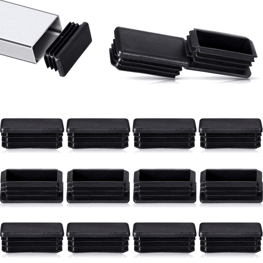 1 x 2 Inch Rectangle Plastic Plugs Tubing End Caps Black Plastic Rectangle Plugs Tubing Post End Cap for Rectangle Tubing Chair Glide Inserts (24) 24