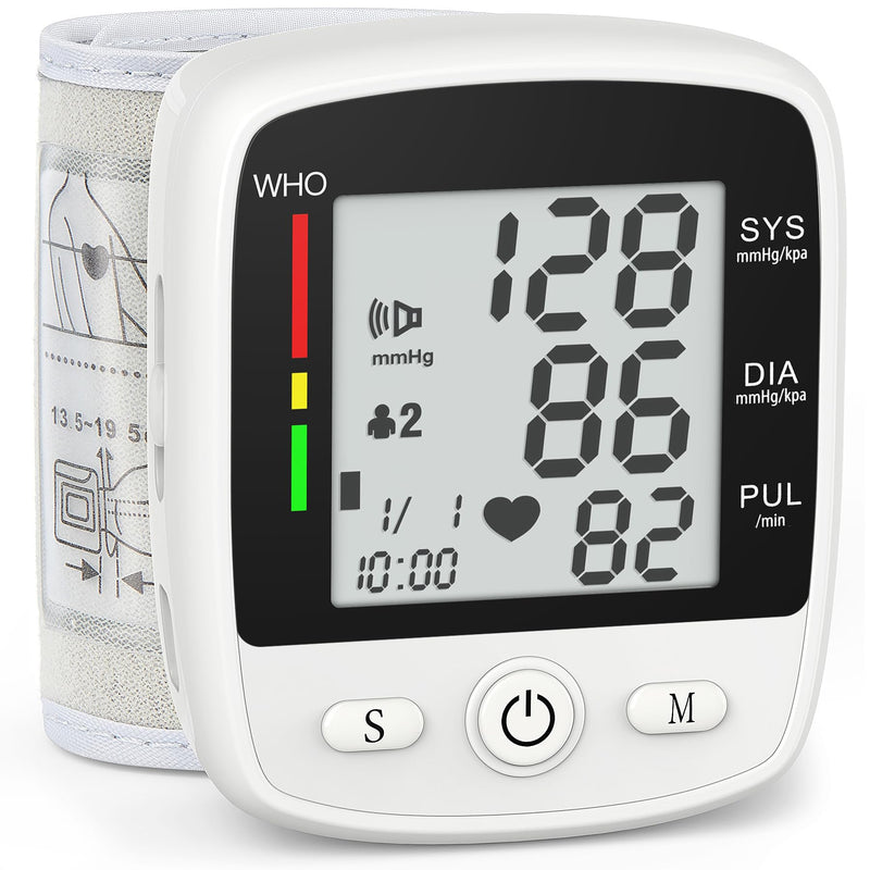 [Australia - AusPower] - Blood Pressure Monitor Digital Wrist BP Machine Automatic BP Cuff with 2 Users 180 Memory Voice Large LCD Display Adjustable Cuff USB Charging Carrying Case Black+white 