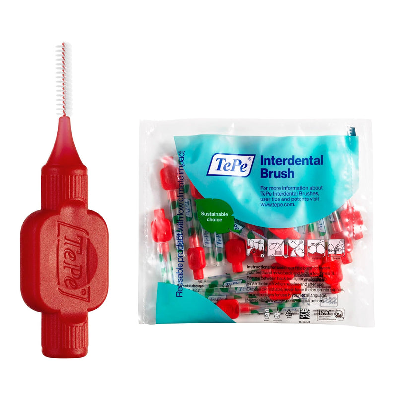 [Australia - AusPower] - TEPE Interdental Brush Original, Soft Dental Brush for Teeth Cleaning, Pack of 20, 0.5 mm, Extra-Small Gaps/Small Gaps, Red, Size 2 