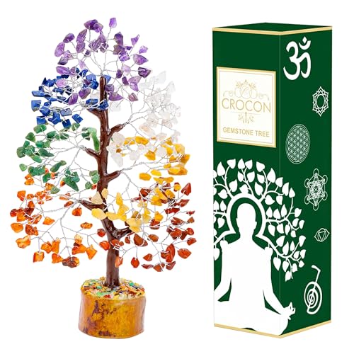 Crocon® 7 Chakra Tree of Life Crystal Gemstone Healing Stone 10-12 inch 002 7 Chakra (Silver Wire)