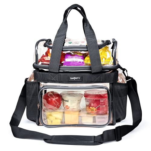 SMARTY Work Approved XL Heavy Duty Clear Lunch Box Shoulder Tote Bag Durable Transparent Security Check Men Women Travel Correctional Officers - Not Stadium Size (Extra Large Bold Black, 13 x 7 x 12)