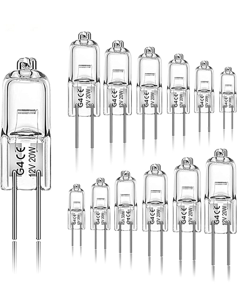 12er Pack G4 Halogen Leuchtmittel, 12V 20W Warmweiß 2700K Dimmbar, 2 Pin Klare Kapsellampen für Dunstabzugshauben Küchen Wohnzimmer Schlafzimmer 20 W-12 V, 12 Stück