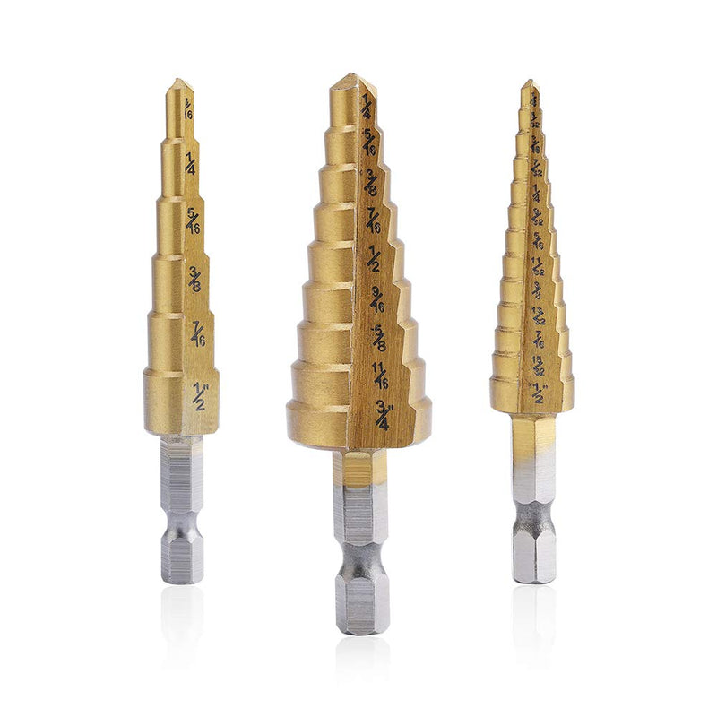 [Australia - AusPower] - Aleric Step Drill Bit Set - Titanium Coated, High Speed Steel Drill Cone Bits for Sheet Metal Hole Drilling Cutting, Multi Size Hole Stepped Up Unibit for DIY Lovers,3pcs 
