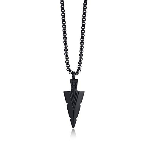 MPRAINBOW Mens Urn Necklace for Ashes,Stainless Steel Tribal Spearpoint Arrowhead Memorial Cremation Pendant,Bereavement Keepsakes Jewelry with 24Inches Box Chain Black