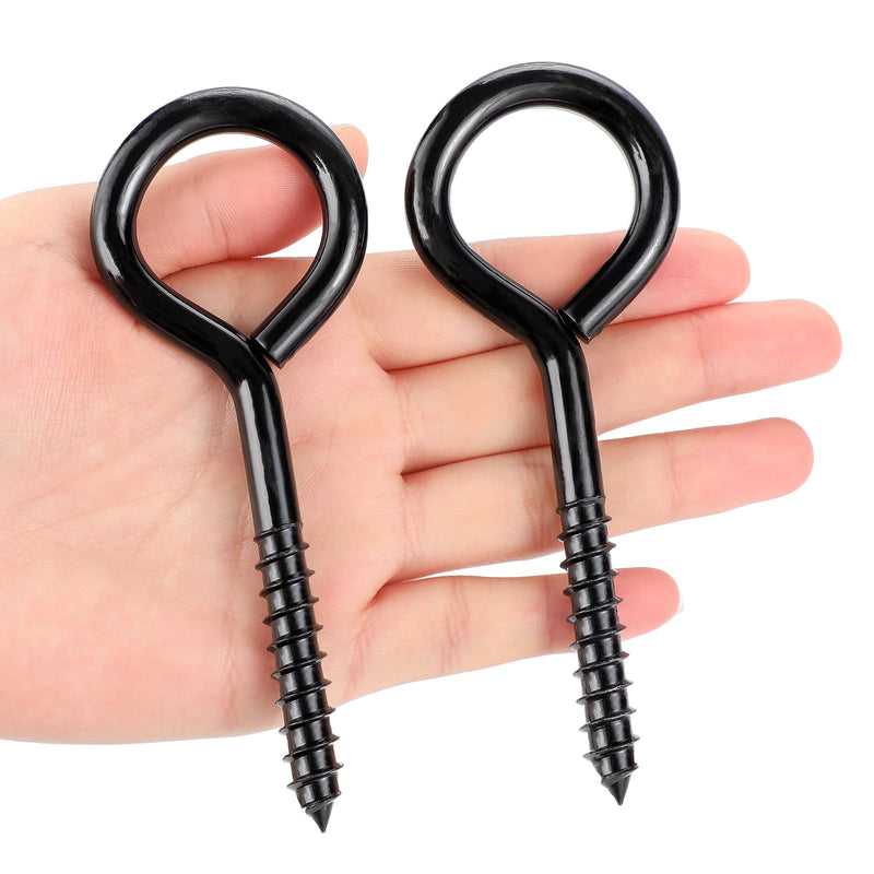 [Australia - AusPower] - 5 Inch Eye Hooks Screw in Heavy Duty, 500LBS Capacity, Large Stainless Steel Eye Hooks for Hanging, Rust-Proof Black Eye Bolts for Indoor & Outdoor Heavy-Duty Applications A-Black-2pcs 