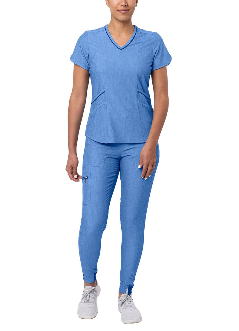 [Australia - AusPower] - Adar Pro Modern Athletic Scrub Set For Women - Modern V-Neck Scrub Top & Yoga Jogger Scrub Pants Medium Heather French Blue 