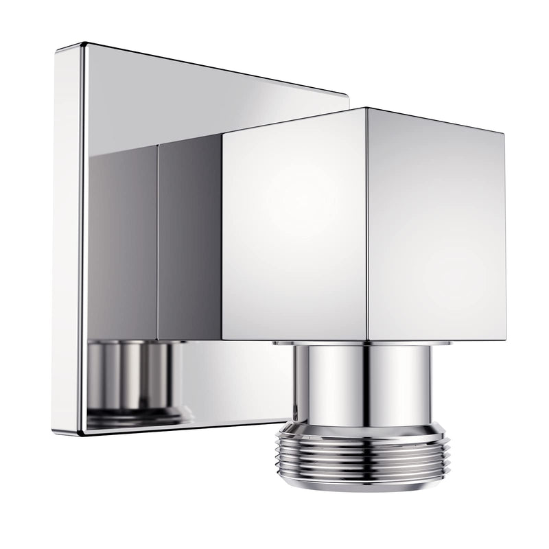 100% Brass Wall Supply Elbow For Hand Shower, Solid Brass Square Wall Elbow With Check Valve (Square, Polished Chrome)