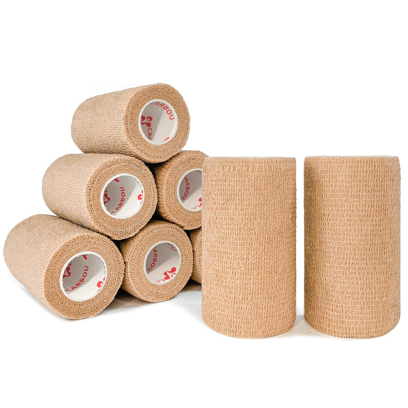 [Australia - AusPower] - [8 Pack 4" x 5 Yards] Carbou Self Adhesive Cohesive Bandage Wrap, Self Adherant Non-Woven Wrap Rolls, Atheletic Tape for Wrist, Ankle, Hand, Leg, Premium-Grade Medical Stretch Wrap Beige 8 Count (Pack of 1) 
