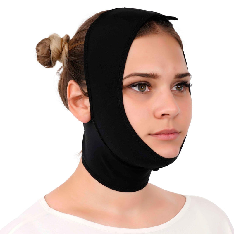 [Australia - AusPower] - Post Surgery Neck and Chin Compression Garment Wrap Bandage for Women, Face Slimmer Black Medium (Pack of 1) 