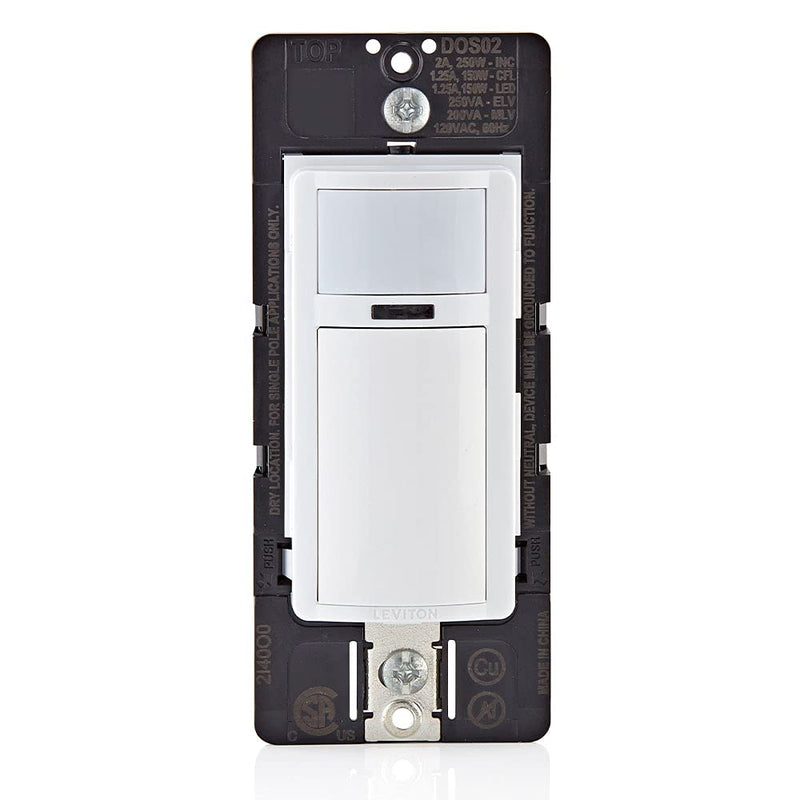 [Australia - AusPower] - Leviton Motion Sensor Light Switch, Motion Activated, Auto-On/Auto-Off or Manual-On, 2A, No Neutral Wire Required, Single Pole, DOS02-LW, White 