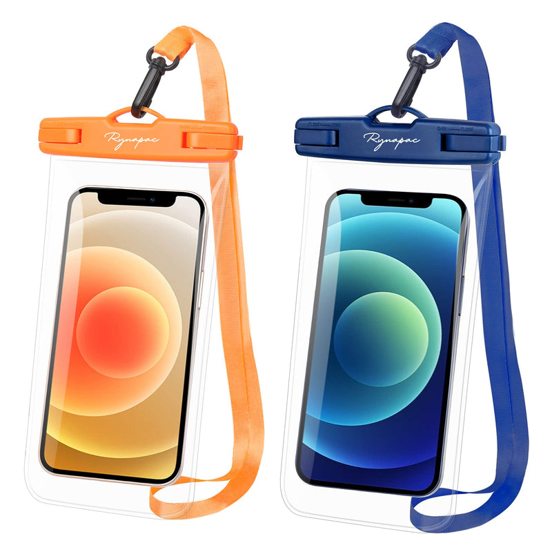 [Australia - AusPower] - Waterproof Phone Pouch Bag - 7.5in Water Proof Cell Phone Case for Beach Travel Must Haves, Waterproof Phone Holder with Lanyard for iPhone 15 Pro Max Galaxy S23 Pixel 7a, Cruise Essentials Regular [7.5-inch] [Orange + Navy] Waterproof Phone Pouch 