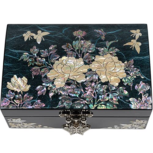 February Mountain Mother of Pearl Jewelry Organizer Box - Birthday, Wedding, Anniversary, Christmas Birthday Gifts for Women Dark Turquoise