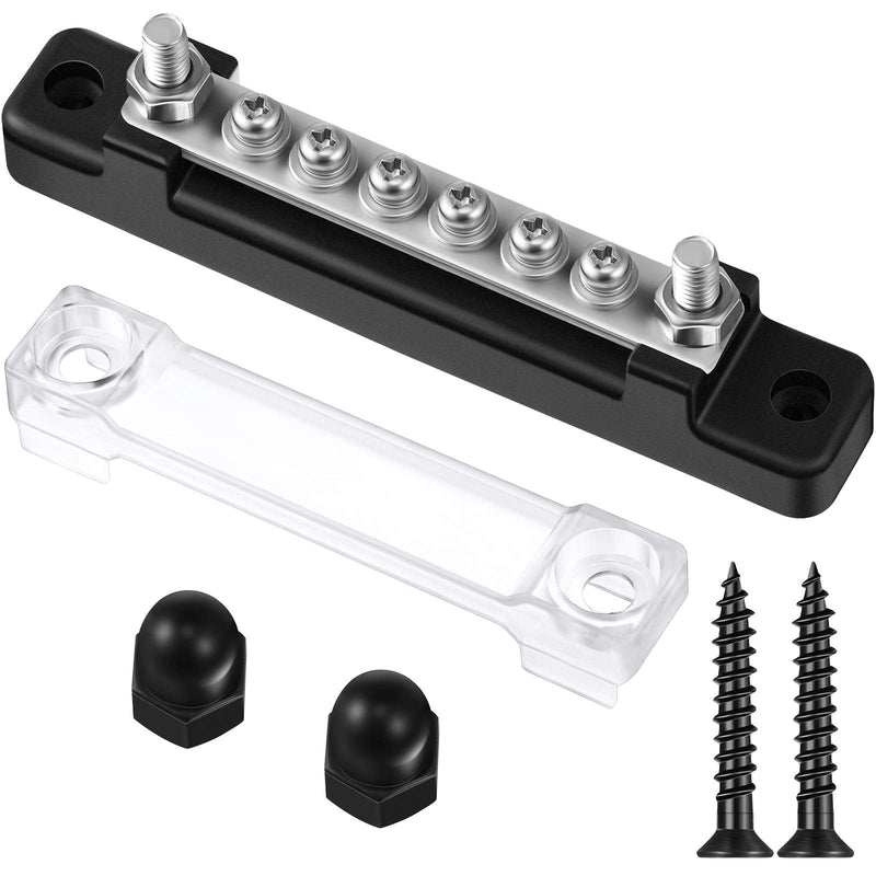 [Australia - AusPower] - Weewooday 10-Gang BusBar with Cover 6 Terminal Bus Bar 150 A BusBar Block with Cover Power Distribution Terminal Block W/ 6 Pieces 4mm Screws 2 Pieces M6 Studs for Caravan Car Boat Marine 