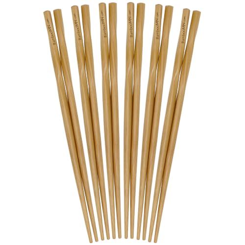 BambooMN 9" Reusable Twisted Japanese Bamboo Chopsticks - 36 Pairs Carbonized Brown - Twisted