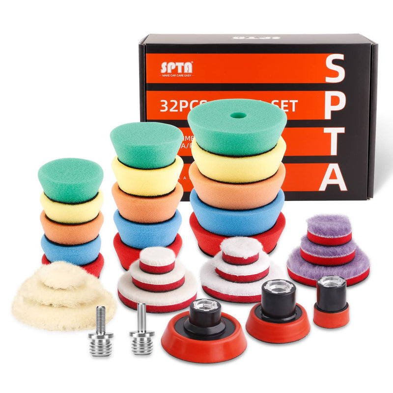 [Australia - AusPower] - SPTA 29pcs Drill Buffing Pad Detail Polishing Pad Mix Size Kit with 5/8-11 Thread Backing pad & Adapters for Car Sanding, Polishing, Waxing (32Pcs Mini Detail Polishing Sets) 32pcs 