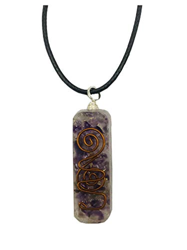 Amethyst Crystal Orgone Pendant Gemstone with Wax Cord Rope Chain for Necklace Energy Generator Crystal Stone Used Spiritual Connections, Spiritual Energy Gift