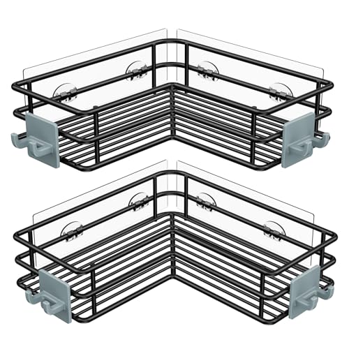 Nieifi Corner Shower Shelves, Adhesive Shower Caddy, Bathroom Organization Black 2 Pack