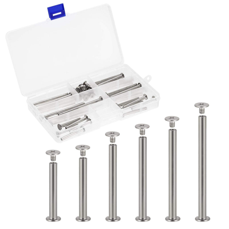 [Australia - AusPower] - uxcell 6 Sizes Phillips Screw Post Fit for 3/16"(5mm) Hole Dia, Male M4x6mm Binding Bolts Leather Album Fastener Kit Silver Tone 30 Sets 